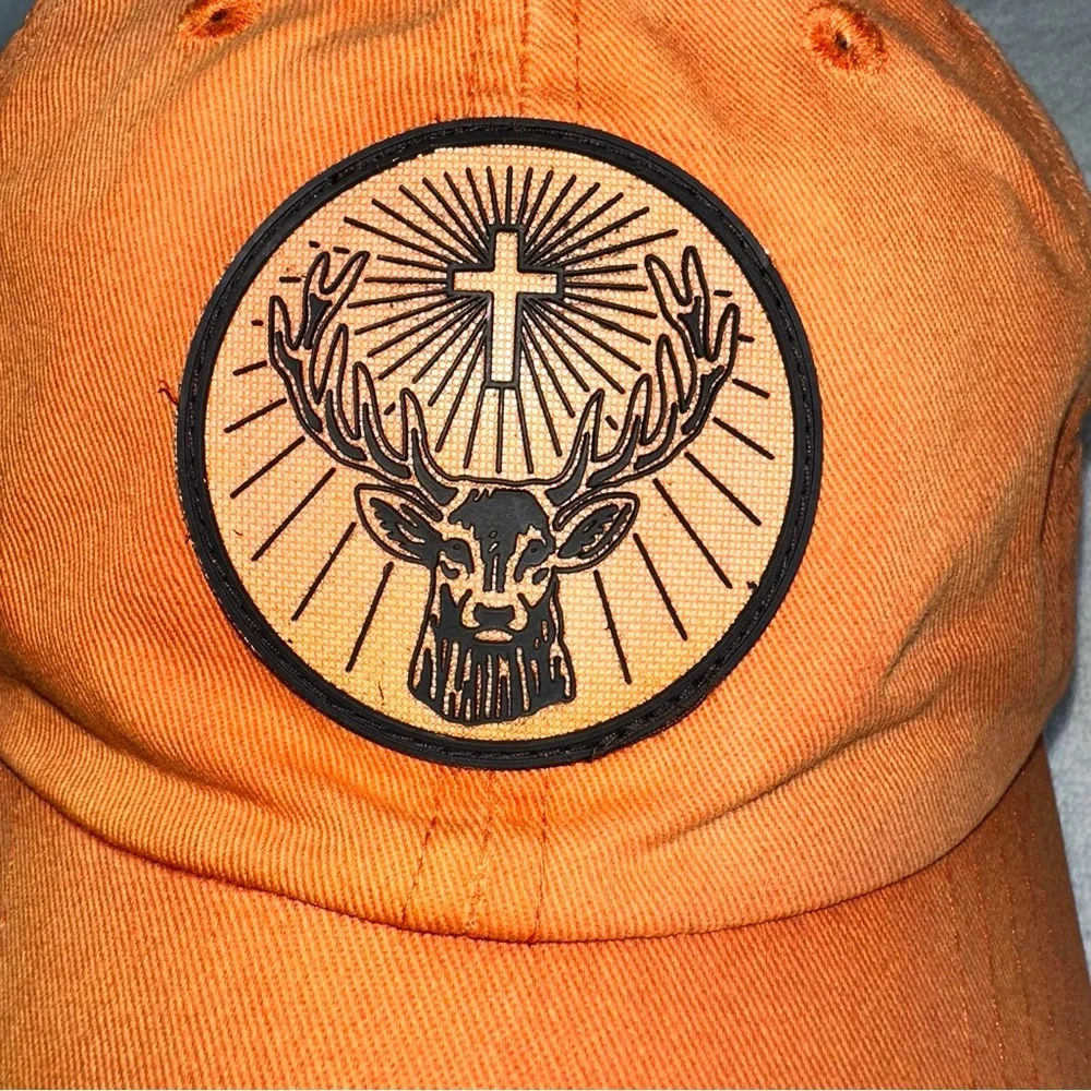 Jagermeister Hat Orange Dad Cap Rubber Patch Stag Logo Adjustable - Picture 6 of 8